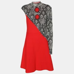 Louis Vuitton Red/metallic Jersey And Rib Knit Midi Dress M